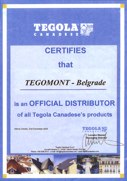 O nama 135 Official distributor certificate 1