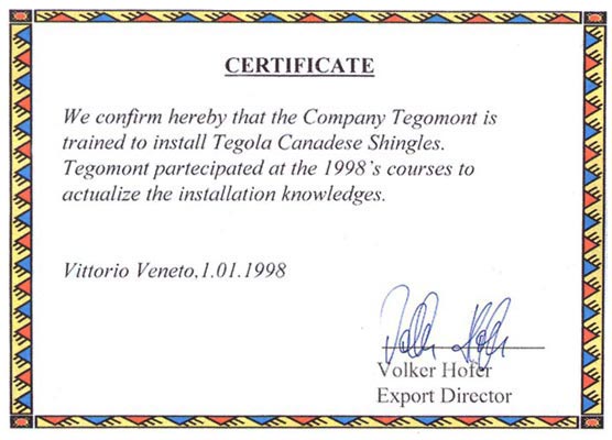 O nama 134 Training certtificate